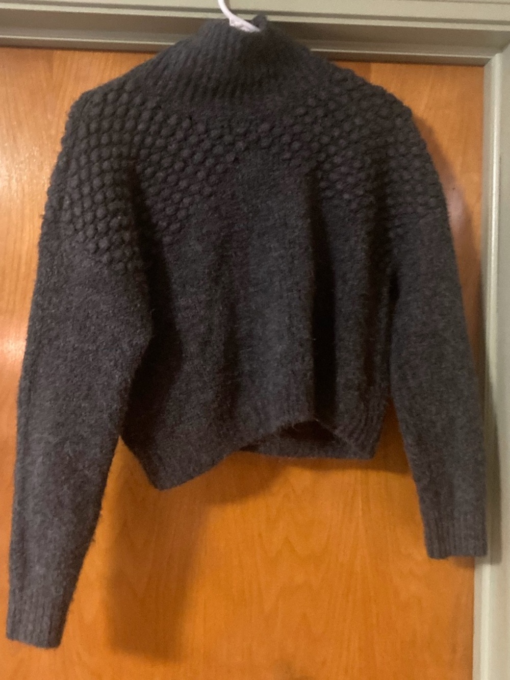 Free People Bradley Charcoal Gray Knitted Crop Pullover Mock Turtleneck Small